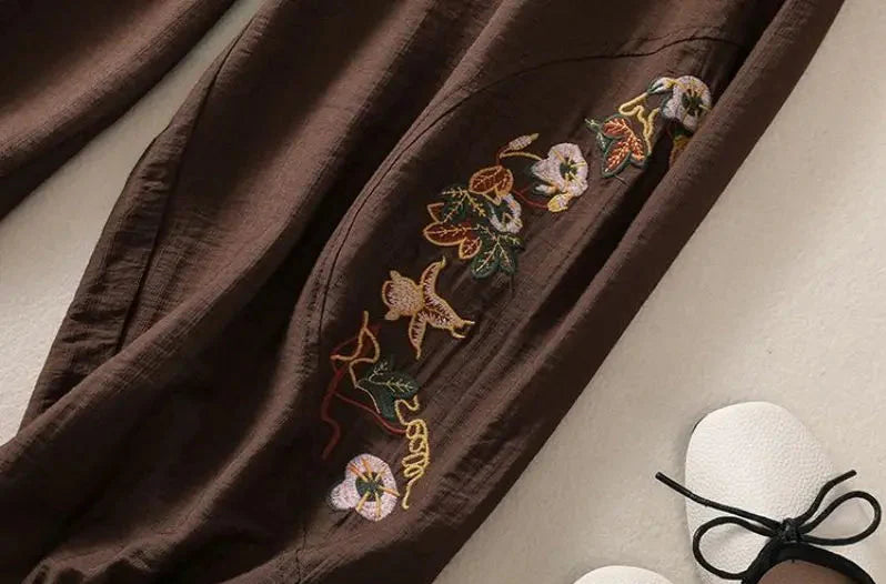 Celine Cotton Linen Embroidered Pants