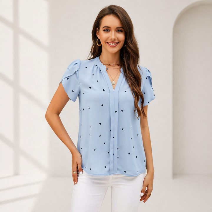 Ellen Heart V-Neck Blouse