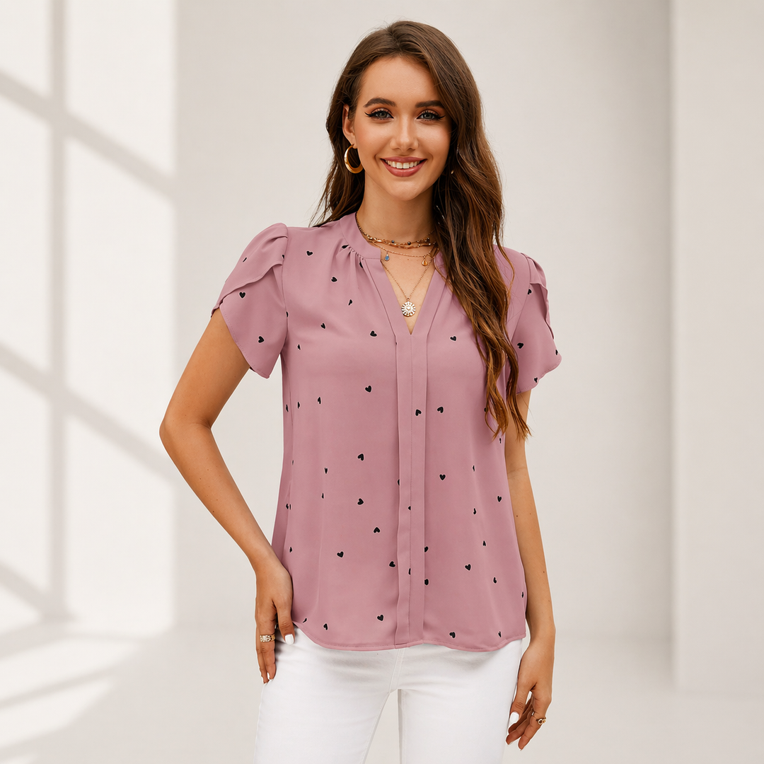 Ellen Heart V-Neck Blouse
