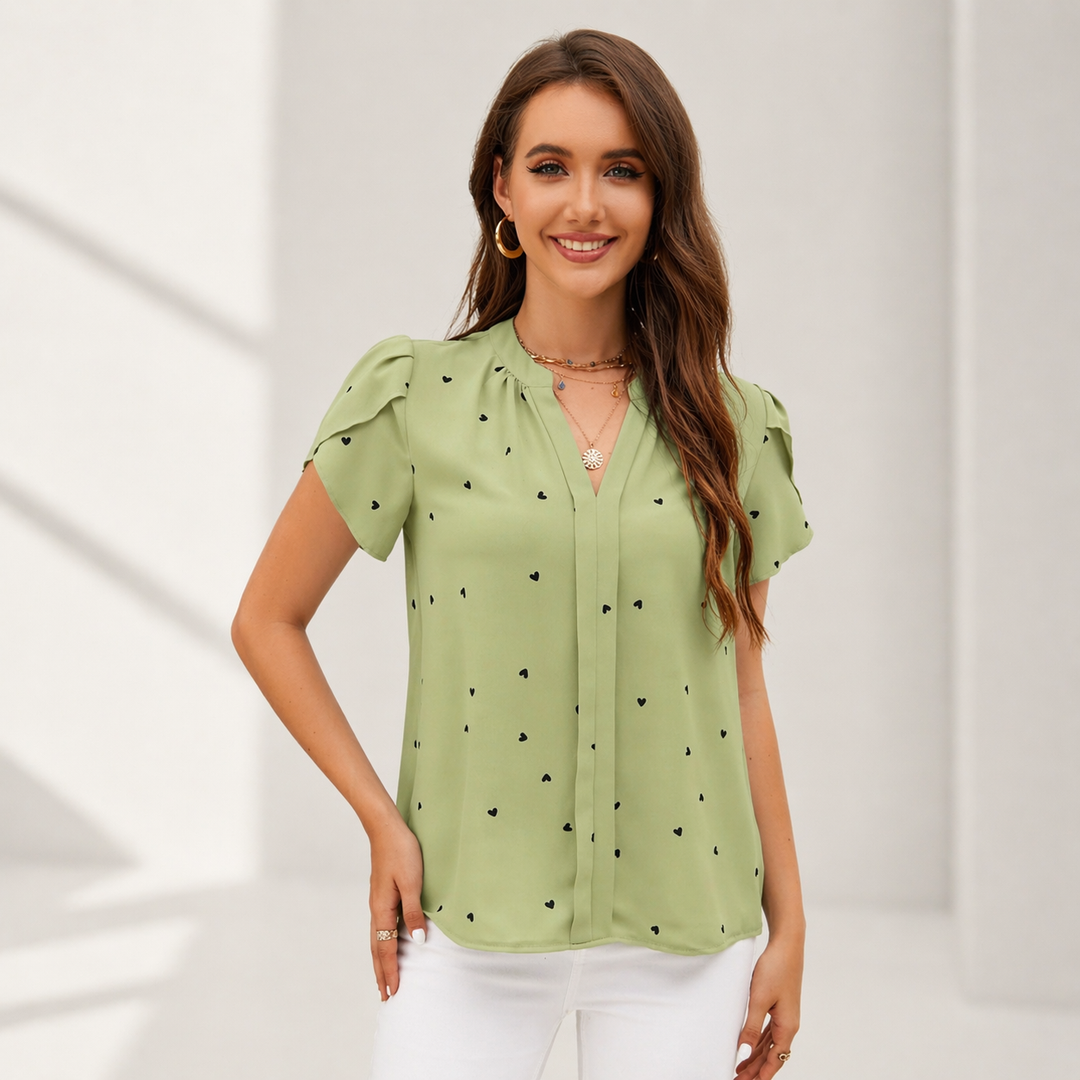 Ellen Heart V-Neck Blouse