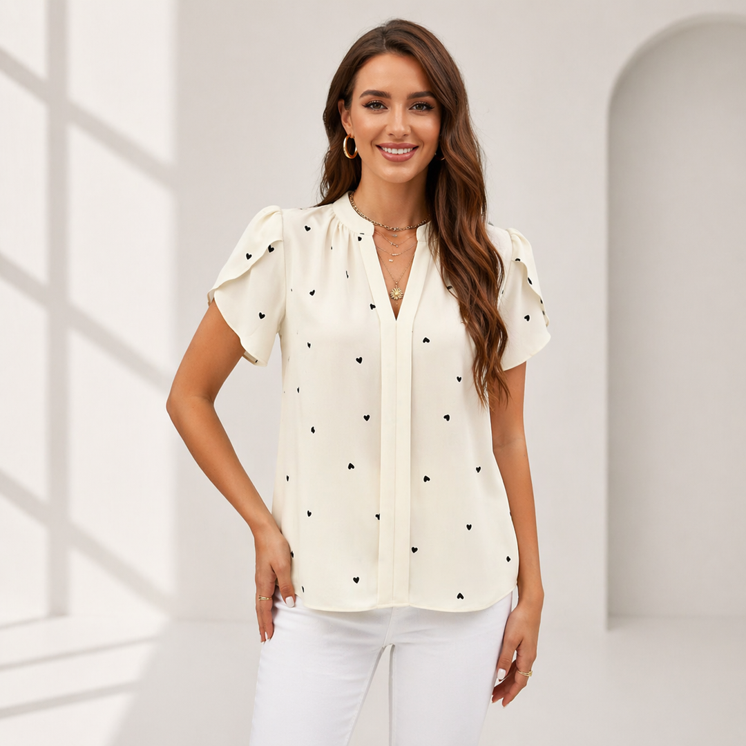Ellen Heart V-Neck Blouse