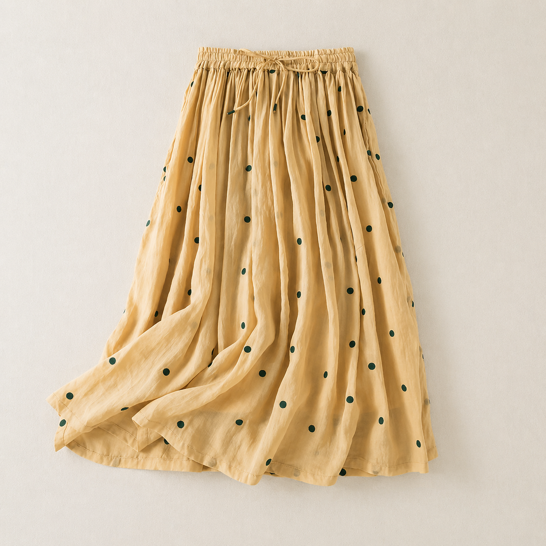 Aveline Cotton Linen Polka Dot Midi Skirt