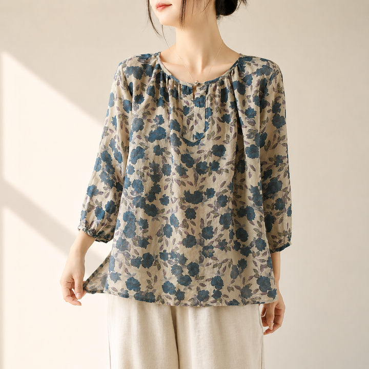 Elise Floral Cotton Linen Top