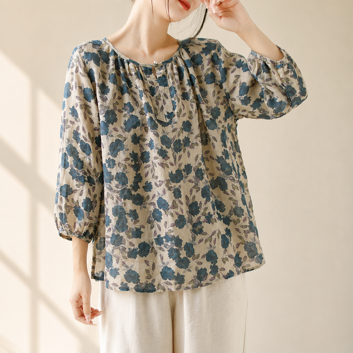 Elise Floral Cotton Linen Top