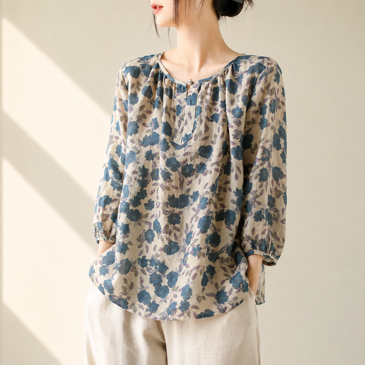 Elise Floral Cotton Linen Top