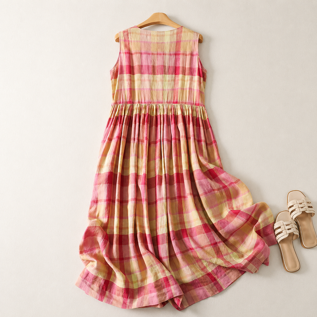 Aveline Cotton Plaid Maxi Dress