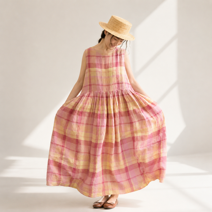 Aveline Cotton Plaid Maxi Dress