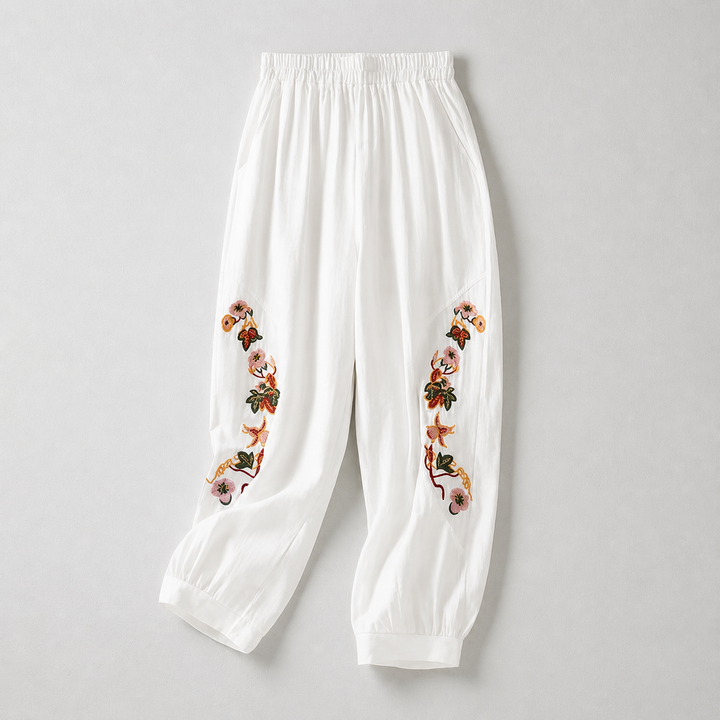 Celine Cotton Linen Embroidered Pants
