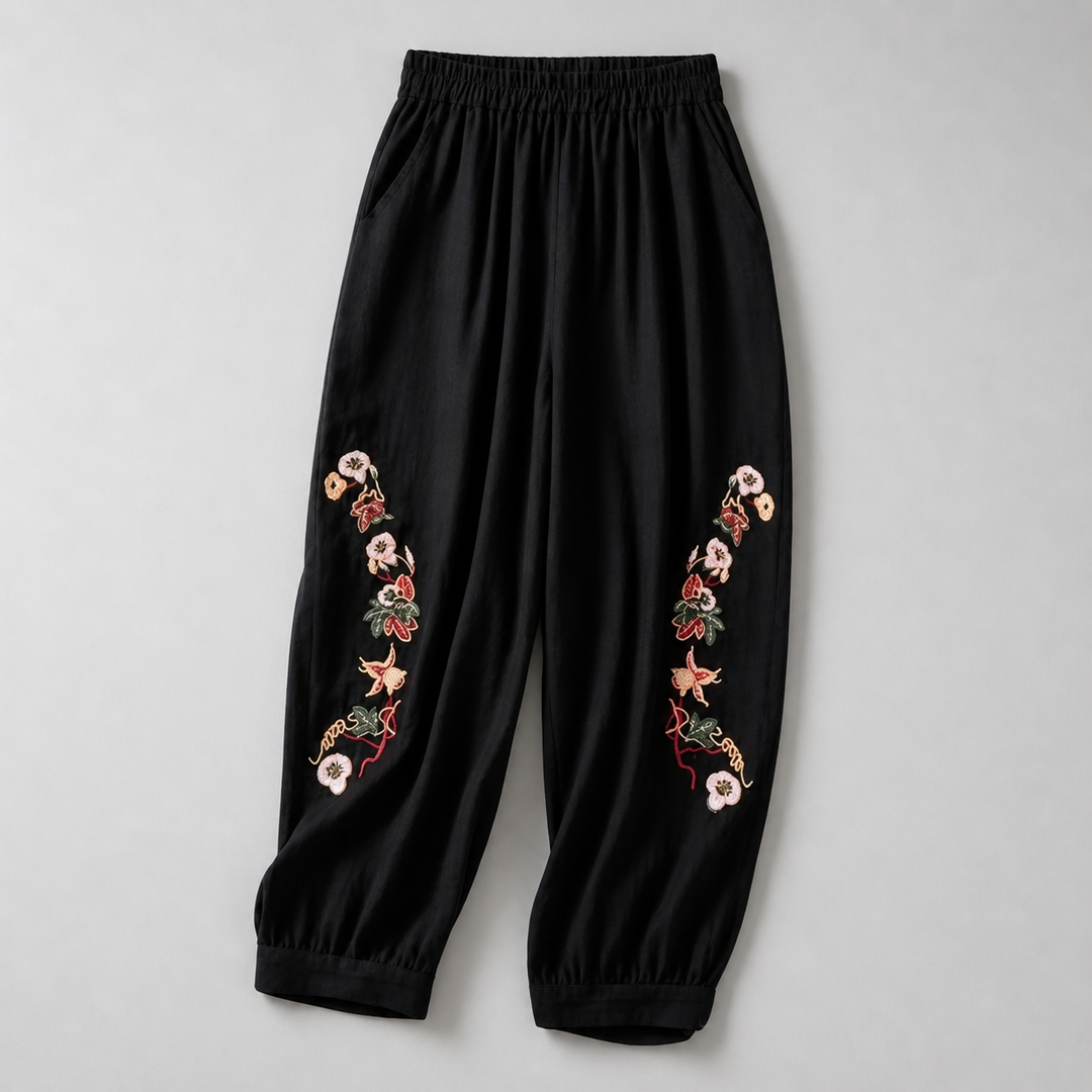 Celine Cotton Linen Embroidered Pants