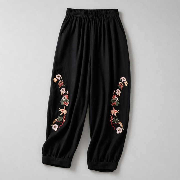 Celine Cotton Linen Embroidered Pants
