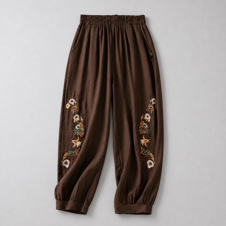 Celine Cotton Linen Embroidered Pants