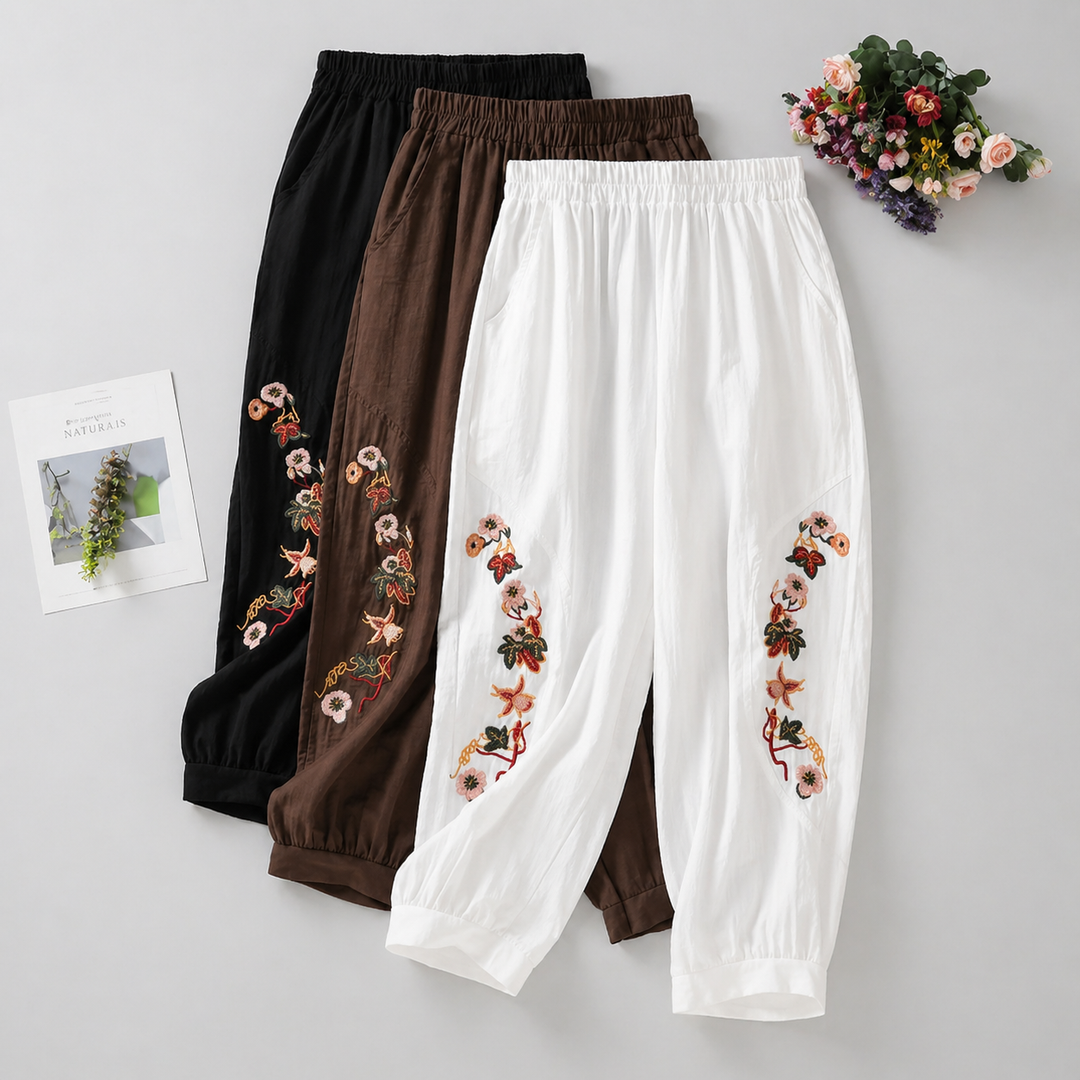 Celine Cotton Linen Embroidered Pants