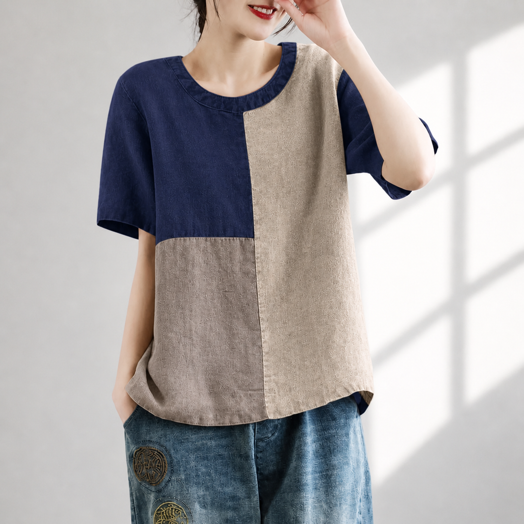 Elowen Patchwork Cotton Linen Blouse