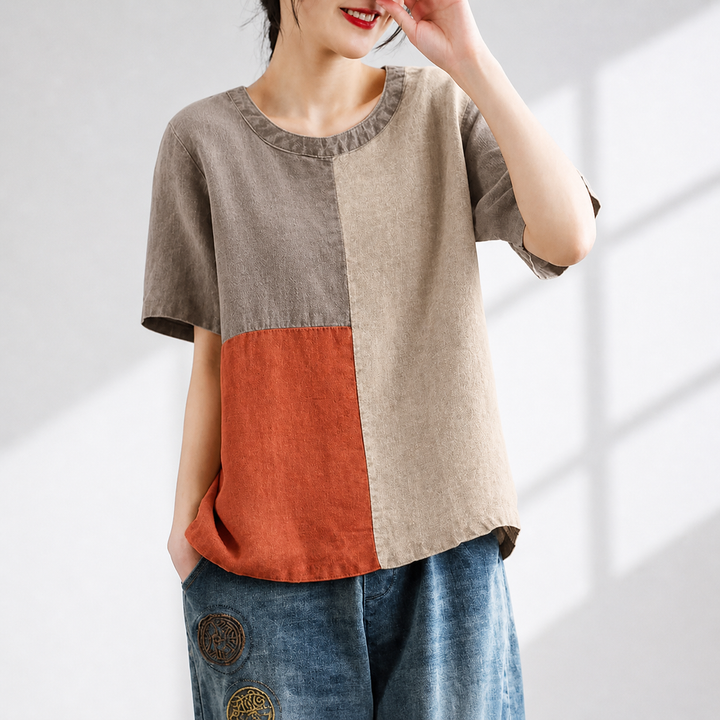 Elowen Patchwork Cotton Linen Blouse
