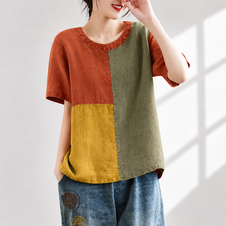 Elowen Patchwork Cotton Linen Blouse