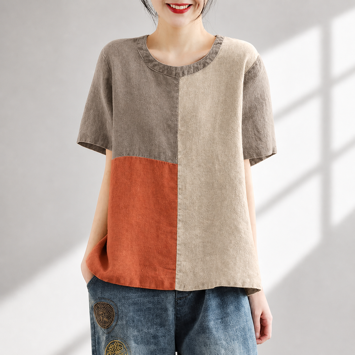 Elowen Patchwork Cotton Linen Blouse