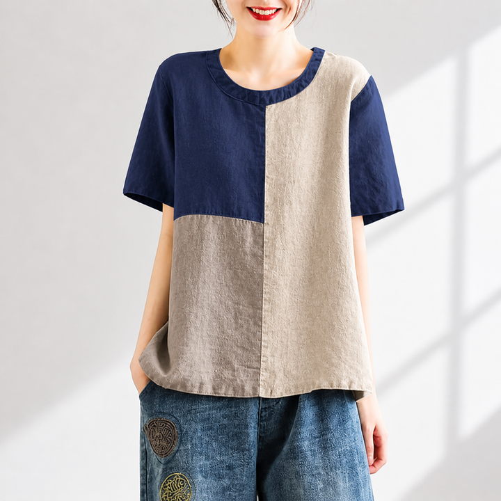 Elowen Patchwork Cotton Linen Blouse