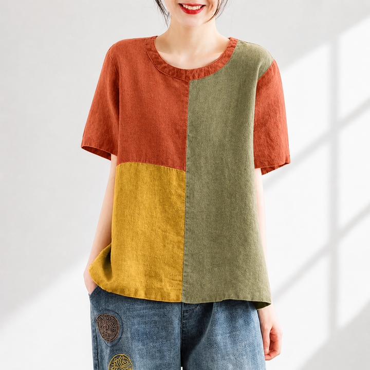 Elowen Patchwork Cotton Linen Blouse